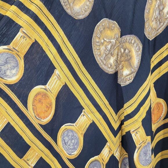 Vtg 80's Skirt Maxi Gypsy Flowy Front Slit Handkerchief Hem Greek Coin Black  XS - Picture 6 of 13